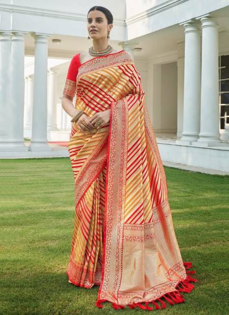 Orange Colour RAJYOG ANANYA SILK Designer Heavy Wedding Wear Pure Silk Stripe Paithani Printed Saree Collection 5501